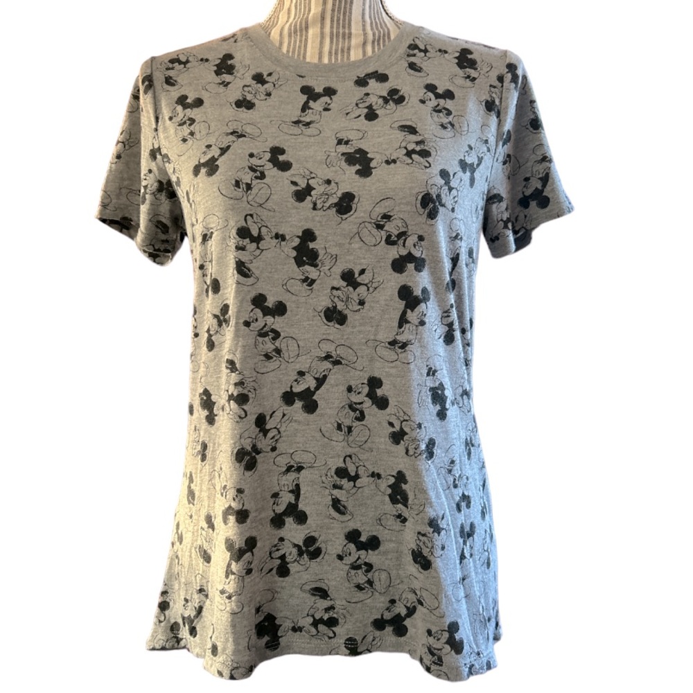 Disney Mickey & Minnie Mouse Graphic T-Shirt, Gray & Black, Size S